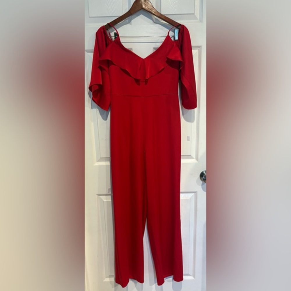 Guess Vibrant Red Off-Shoulder Jumpsuit - Picture 1 of 5